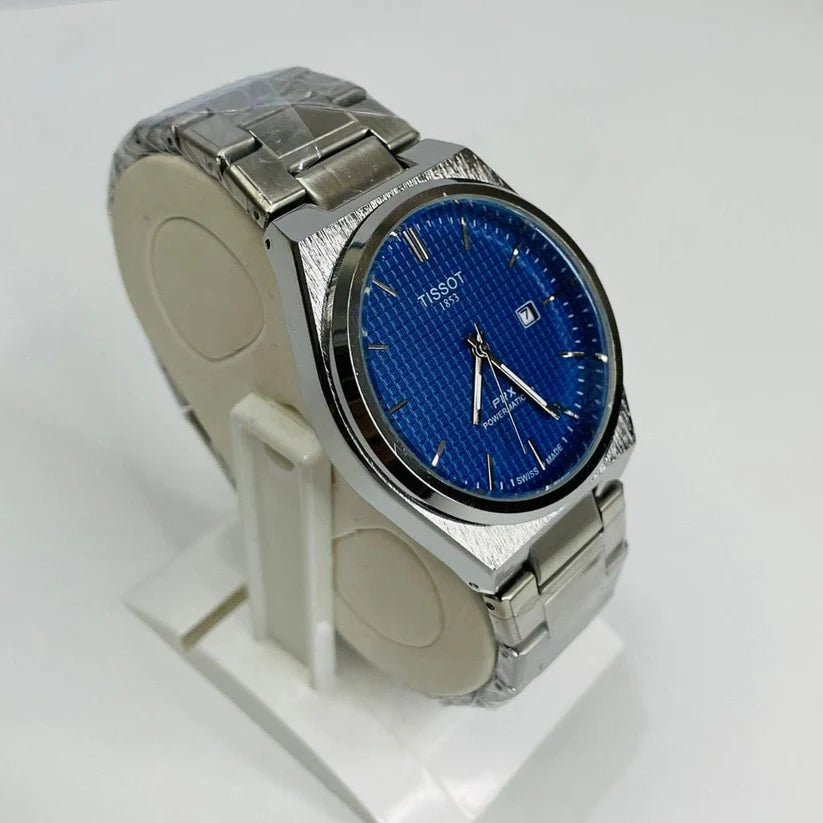Side view of Tissot PRX 40mm Silver Edition watch – Blue Dial